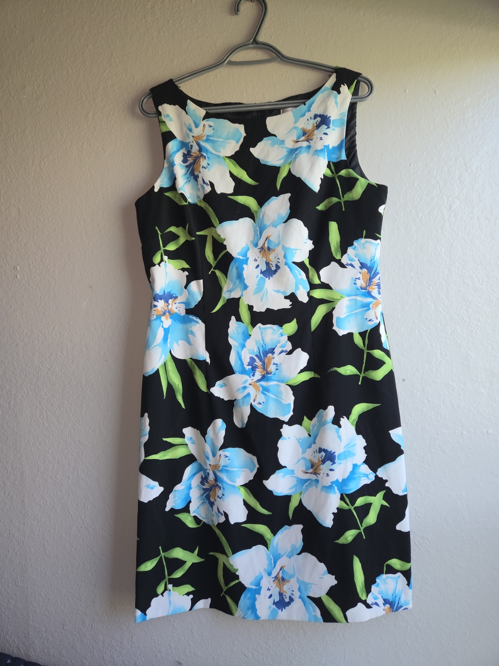 Jessica Howard Floral Sleeveless Sheath Dress Black Blue White size 12